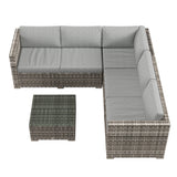 Ensemble de mobilier de conversation extérieur 4 pièces en rotin et osier avec canapé d'angle, causeuses et table à café avec coussins