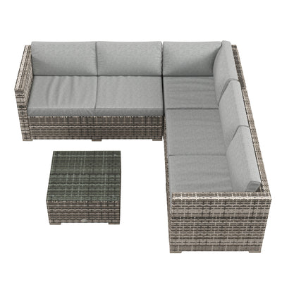 4 Pieces Rattan Wicker Outdoor Conversation Furniture Set w/ Corner Sofa Loveseats Coffee Table Cushions