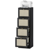 3 Drawer Filing Cabinet with Lock, Boho File Cabinet for A4 Letter Size Files with Decorative Rattan Accents