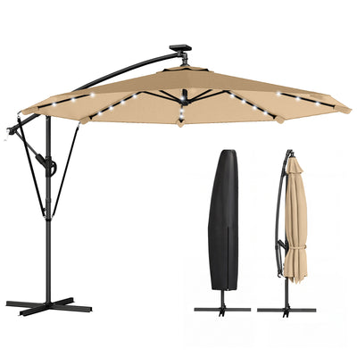 9.7ft Solar LED Cantilever Patio Umbrella with 32 LED Lights