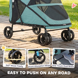 Dog Stroller Easy Fold Pet Stroller for Large Dogs Up to 66lbs with 4-Wheel Shock Absorption & One-Foot Brake Turquoise