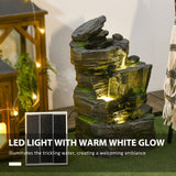 Garden Water Fountain with LED Lights and Pump, 4 Tier Cascading Water Fountain for Outdoor