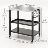 Outdoor Kitchen Bar Cart BBQ Table with Wheels, Stainless Steel Pizza Oven Stand