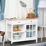 Kitchen Cart on Wheels, Utility Storage Island with Rubber Wood Top, Towel Rack, Cabinets, Drawers