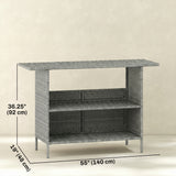 Wicker Outdoor Bar Table, PE Rattan Bar Height Patio Table with 2 Shelves, Steel Frame for Garden