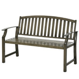 Outdoor Garden Bench, Metal Bench, Wood Look Slatted Frame Furniture for Patio