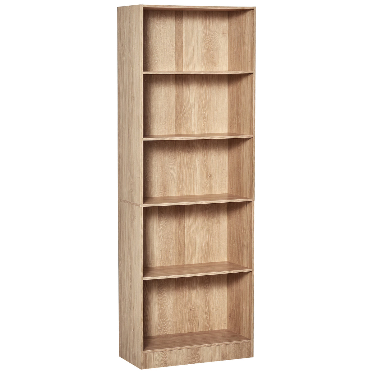 Bibliothèque à 5 niveaux, étagère de rangement avec étagères réglables, bois naturel
