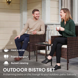 Wicker Bistro Set, 3 Piece Patio Furniture Set with 2-Tier Glass Top Table