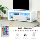 Meuble TV pour téléviseurs 55 pouces, Banc TV laqué avec lumières LED, Tiroir de rangement et Étagères
