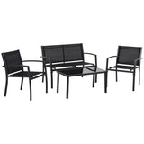 Ensemble de Mobilier de Patio 4 Pièces avec Table à Café Plateau Verre, Siège et Dossier Maille Respirante pour Jardin