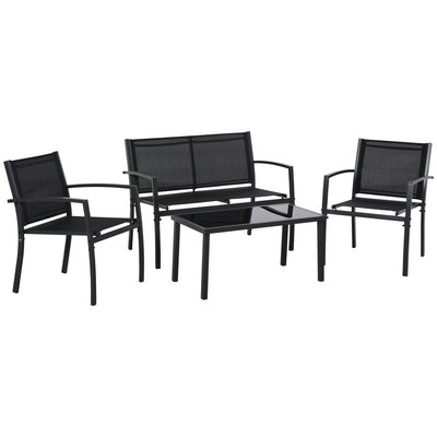 4-Piece Patio Furniture Set with Glass Top Coffee Table, Breathable Mesh Seat & Backrest for Garden