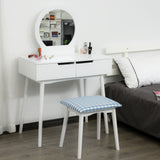 Makeup Vanity Desk with Round Mirror and 2 Drawers