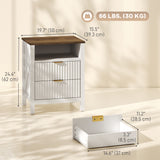 Modern Nightstand with 2 Fluted Drawers, Bedside Table with Open Storage Shelf