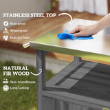 Grill Table with Stainless Steel Top, Pizza Oven Table with Storage Cabinet, Spice Rack, Wheels