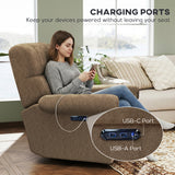 Power Recliner Chair, Fabric Upholstered Recliner Chair with USB Ports, Swivel and Rocking Function, Footrest
