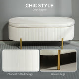 Upholstered Bedroom Bench, Channel Tufted Ottoman Bench with Thick Padding and Metal Legs