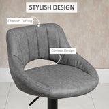 Bar Stools Set of 2, Swivel Counter Height Barstools with Adjustable Height and Cutout Back, Faux Leather Upholstered Bar Chairs with Round Metal Base and Footrest