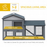 Wood Rabbit Hutch Backyard Bunny Cage Small Animal House Asphalt Roof w/ Ramp and Outdoor Run Dark