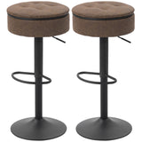 Set of 2 Barstools with Storage, Swivel Bar Stools with PU Leather Upholstered, Footrest, Steel Base