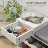 Upholstered Shoe Storage Bench, Hallway Shoe Storage with Seat, Drawer, 3 Open Shelves for Entryway