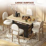 Kitchen Island Dining Table with Storage Cabinet, Large Tabletop for 4 People, 4-Door Cupboard & Shelves