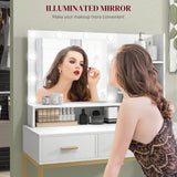 Illuminated Dressing Table, 3 Drawers and Storage Shelves for Bedroom