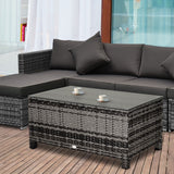 Table de patio de jardin en rotin PE extérieur, table d'appoint de patio avec plateau en verre pour patio
