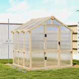 6.6 x 6ft Polycarbonate Greenhouse Wooden Green House with Thickened Polycarbonate Sheets, Lockable Door