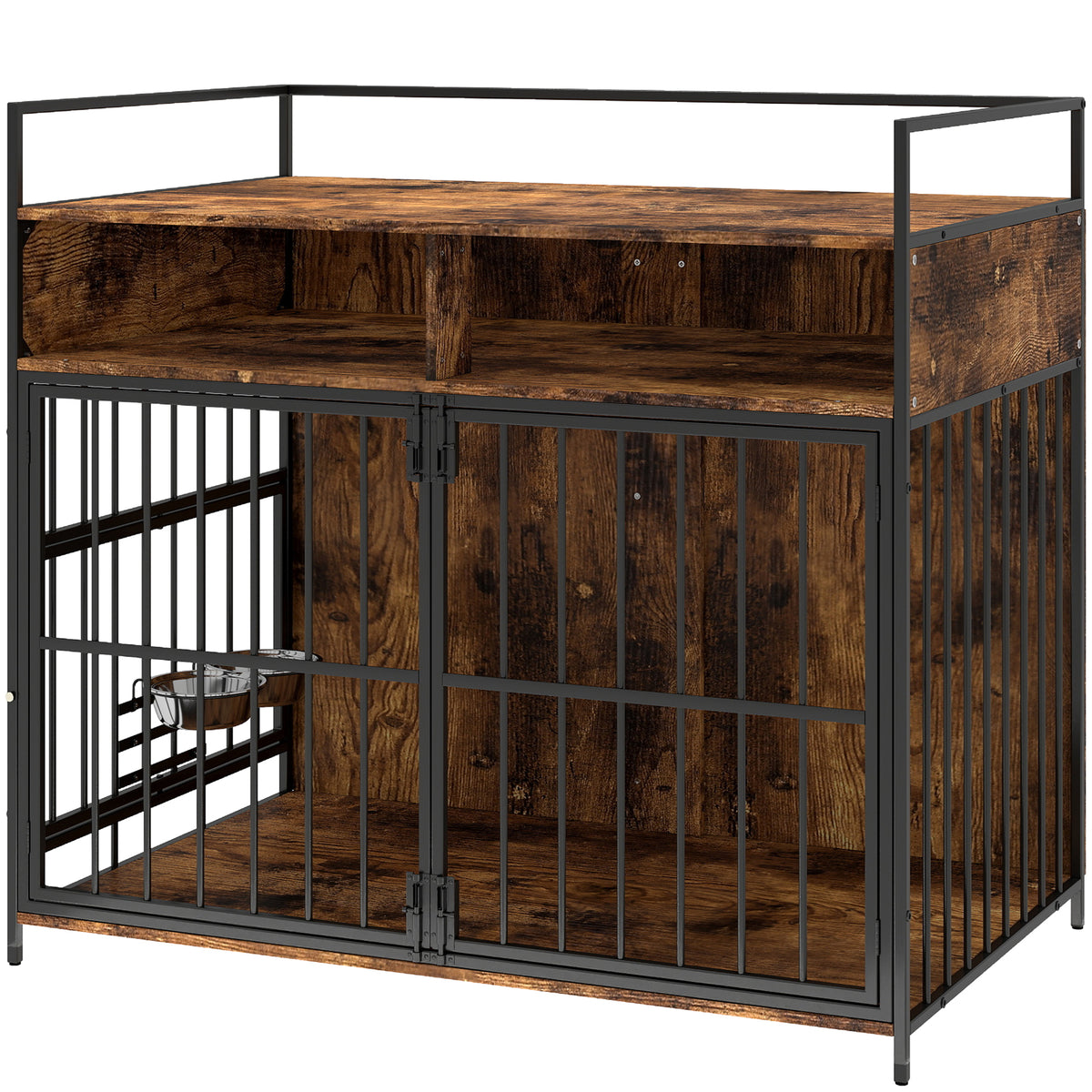 Dog Crate Furniture with Rotating Feeding Station Dog Kennel End Table Storage Shelves