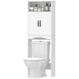 Over the Toilet Storage Cabinet Freestanding Bathroom Organizer with 2 Doors and Open Shelf