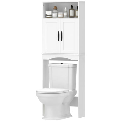 Over the Toilet Storage Cabinet Freestanding Bathroom Organizer with 2 Doors and Open Shelf