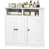 Bathroom Floor Cabinet, Freestanding Bathroom Storage Unit with 3 Doors, 2 Open Shelves and Adjustable Shelf