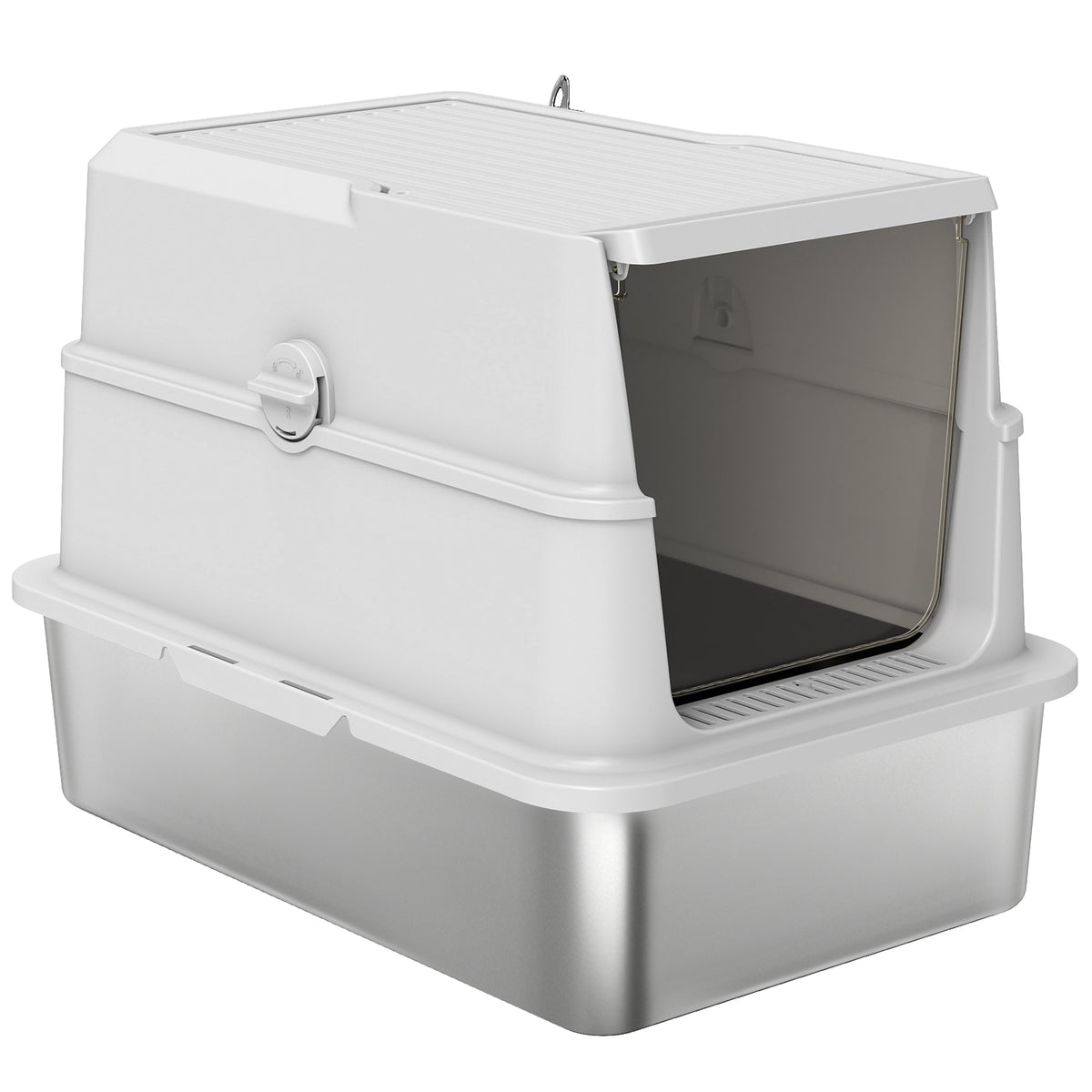 XL Stainless Steel Cat Litter Box for Big Cats with Flip Top