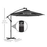 9.5' Offset Patio Umbrella Garden Parasol with Solar LED Lights and Weights