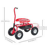 Garden Scooter, Rolling Cart with Swivel and Adjustable Seat, Tool Tray