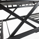 Outdoor Bench with Retractable Middle Table, Metal Frame Patio Loveseat with Slatted Seat and Backrest