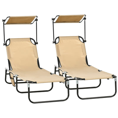 2 Piece Folding Outdoor Chaise Lounges