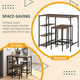 Industrial Dining Table Set for 2, Bar Table and Stools Set, Counter Height Kitchen Table with Chairs with Storage Shelf