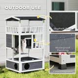 4-Floor Wood Outdoor Cat House Catio for Cats with Condo