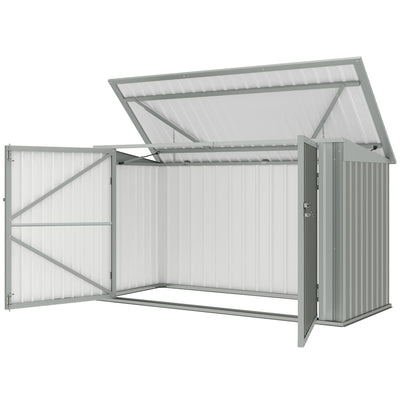 7.6 x 3.4ft Outdoor Storage Shed, 3 Garbage Bin Shed Organizer with Lockable Double Doors
