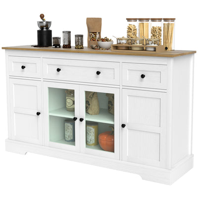Buffet avec rangement, cabinet bar à café moderne avec portes vitrées et tablettes ajustables