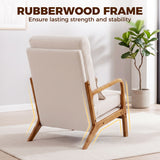 Modern Accent Chair, Linen Armchair with Lumbar Pillow, High Back, Wide Seat, Solid Wood Frame