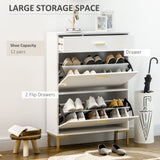 Meuble à chaussures moderne, range-chaussures 12 paires avec 2 portes battantes, tiroir et étagère réglable