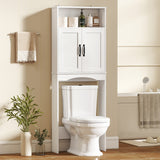 Over the Toilet Storage Cabinet Freestanding Bathroom Organizer with 2 Doors and Open Shelf
