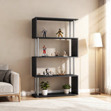 5-Tiers Geometric Wooden Bookcase S-Shaped Storage Bookshelf Display with Metal Frame for Living Room