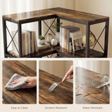 6-Tier L-Shaped Bookshelf, Freestanding Corner Bookcase with Metal Frame