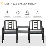 Steel Garden Bench w/ Middle Table, Double Seat for Outdoor, Backyard Weather-Resistant Frame