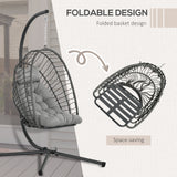 Hanging Egg Chair with Stand, Foldable Wicker Rattan Swing Chair with Thick Cushion