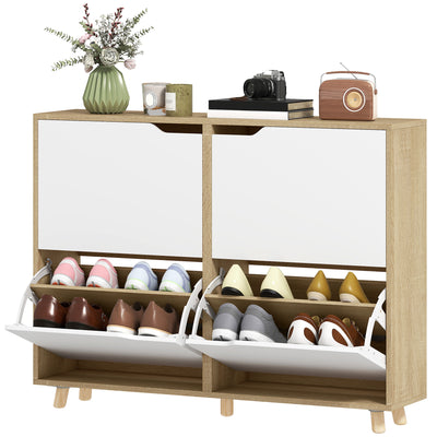 Narrow Shoe Cabinet, Shoe Storage Cabinet with 4 Flip Drawers and Adjustable Shelves for 16 Pairs of Shoes