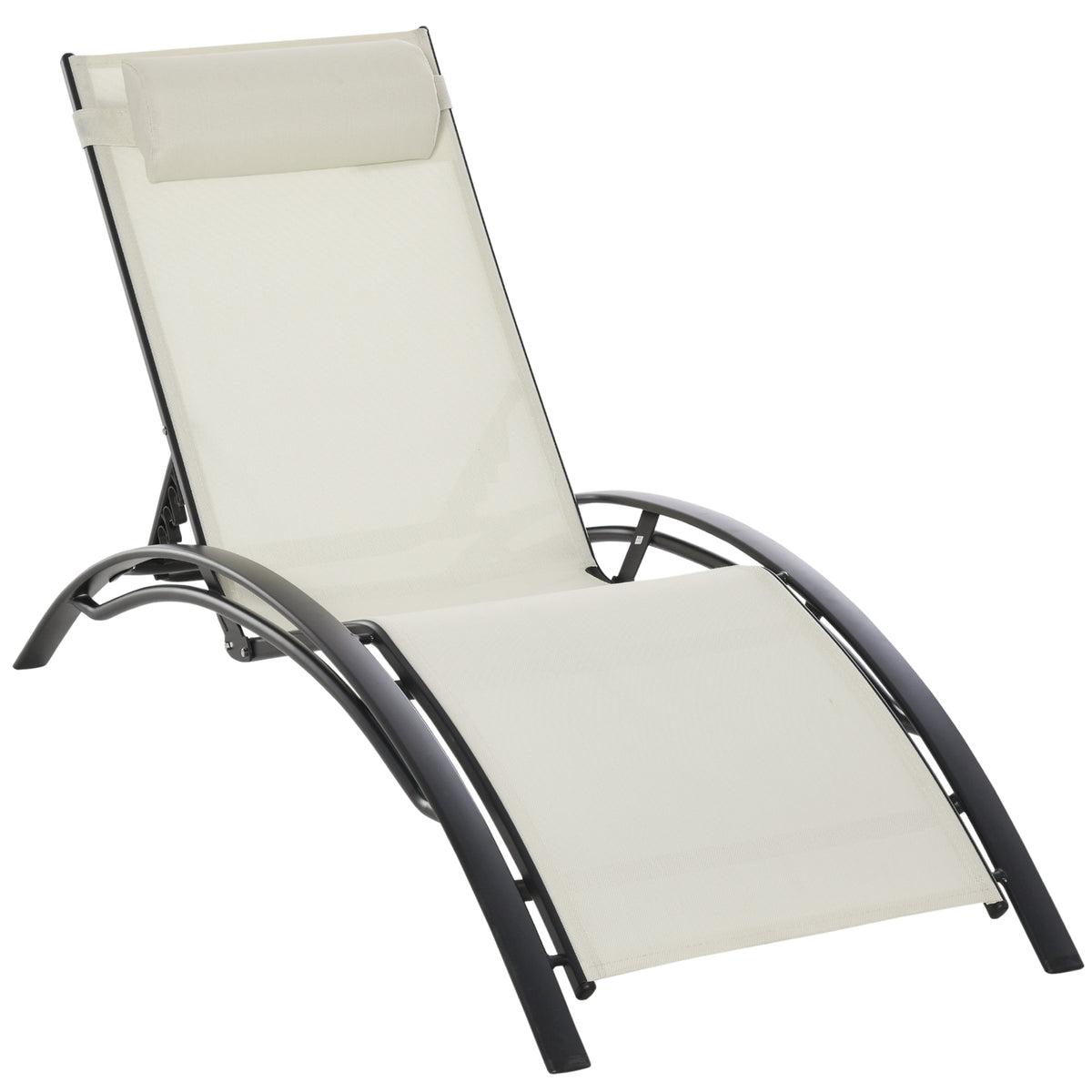 Patio Lounge Chair, Aluminum Reclining Outdoor Tanning Chair with 5-Level Adjustable Backrest, Head Pillow and Breathable Mesh Fabric